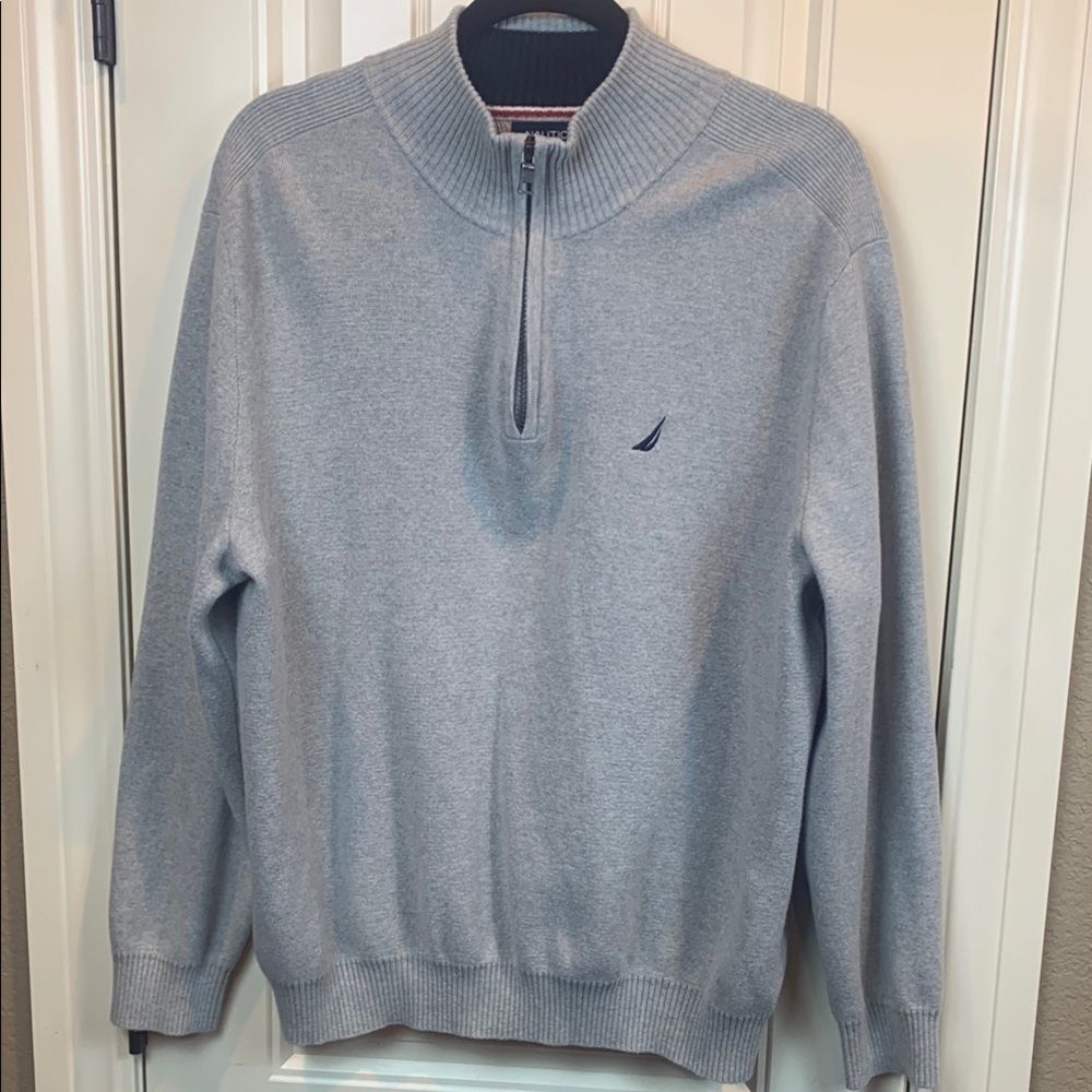 Nautica Men's Gray Quarter Zip Sweater, XL